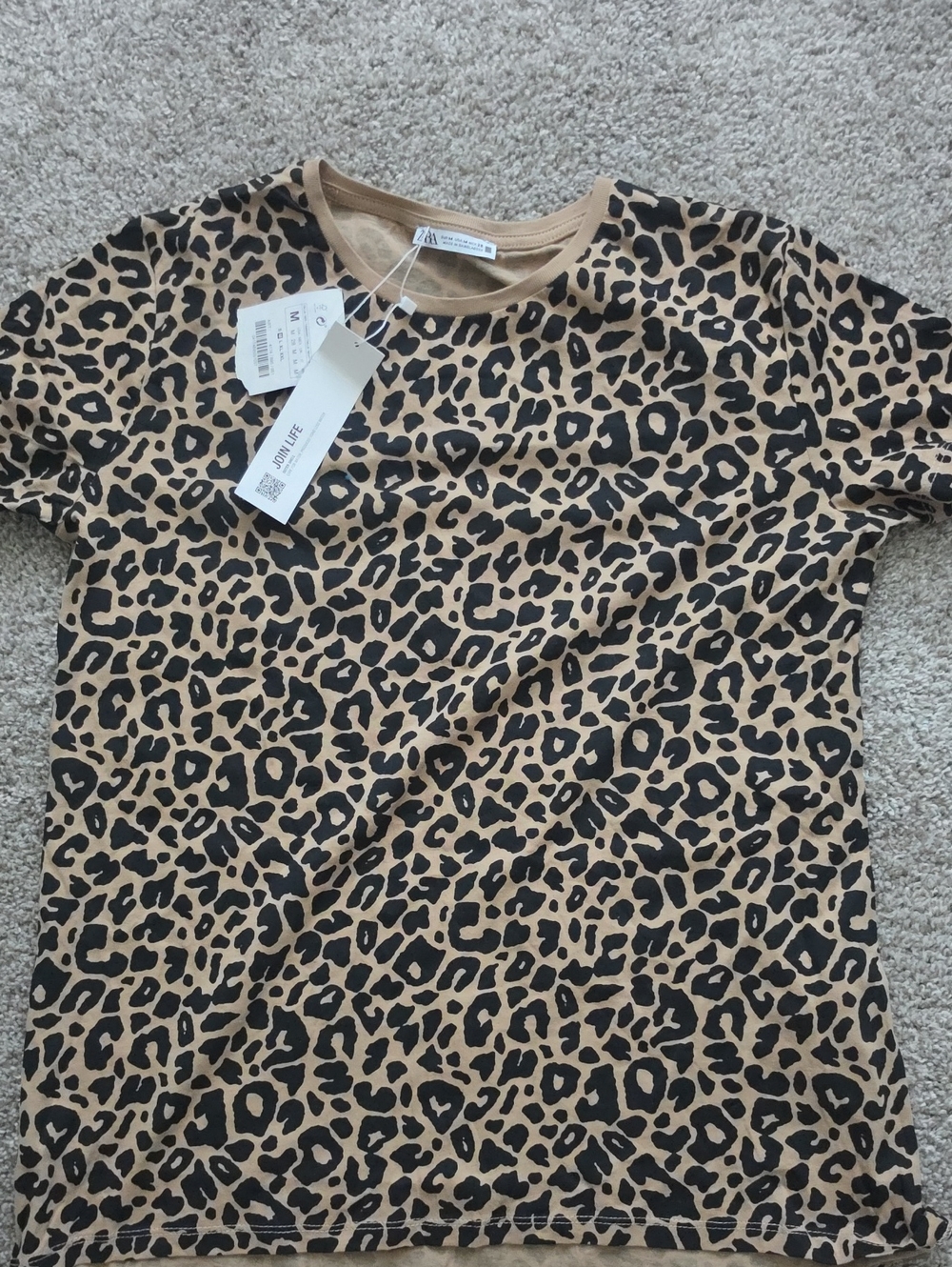 Zara Leopard Print Tan and Black Short Sleeve Tee